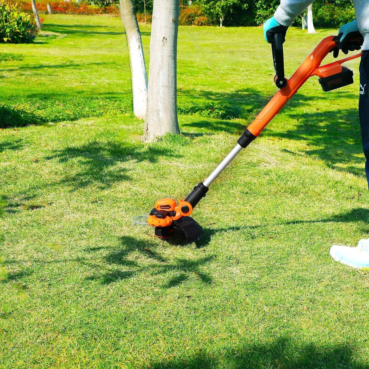 GARCARE 20V Cordless Grass Trimmer & Lawn Edger, 4.0Ah Battery, 25cm Cutting Width, Telescopic 2-in-1 Design, Lightweight Electric Weed Wacker for Gardens
