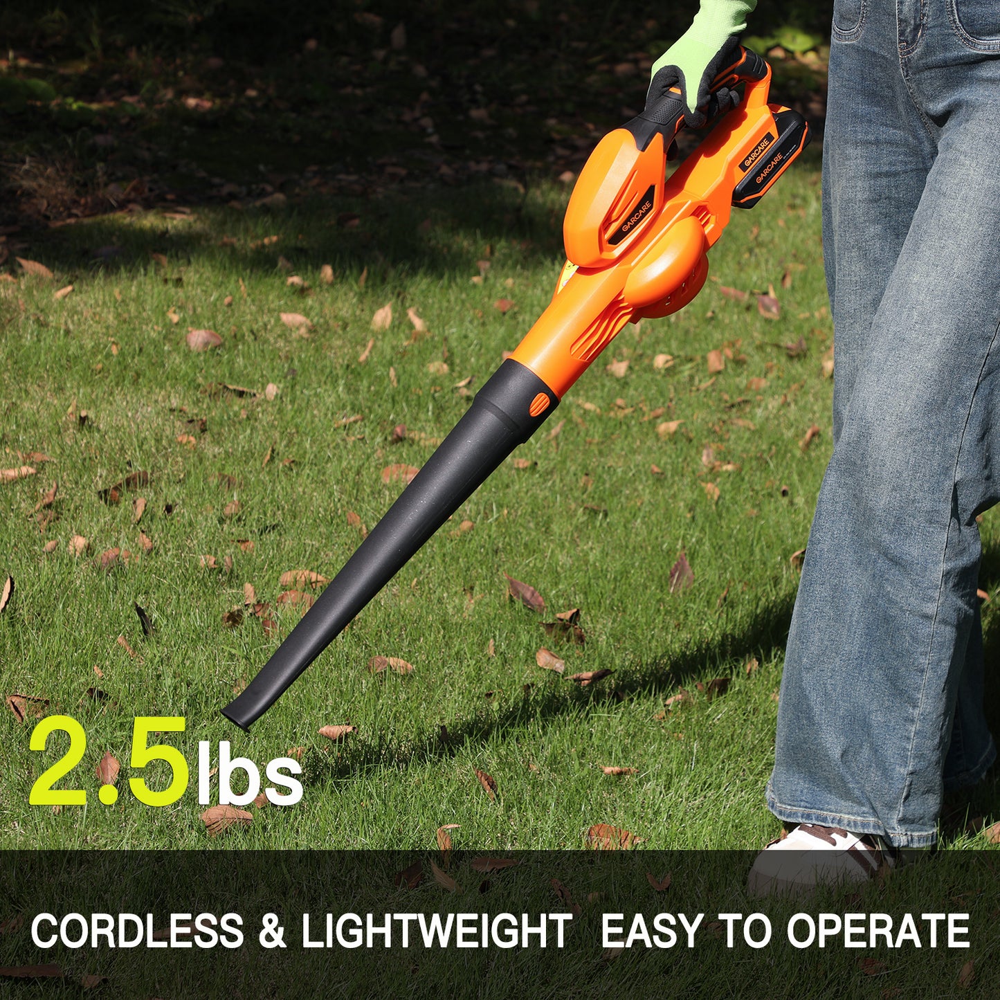 GARCARE 20V Leaf Blower Cordless-140MPH Air Speed Lightweight Blowers for Lawn Care Patio Sidewalk and Garage with 2.0Ah Battery and Fast Charger