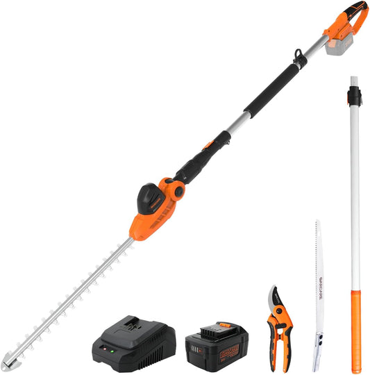 GARCARE Hedge Trimmers Cordless - Pole Hedge Trimmers/Tree Trimmer with 20V 4.0Ah Li-Ion Battery & Quick Charger, 450mm Laser Cut Blade, Folding Saw & Pruning Shears Included