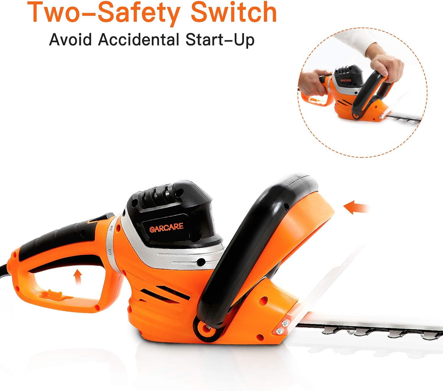 GARCARE Corded Electric Hedge Trimmer - Electric Tree Trimmers, Branch Cutter, Hedge Shears (4.8A, 610mm Laser Cut Blade, 18mm Cutting Capacity, Rotary Handle, Blade Cover Included)