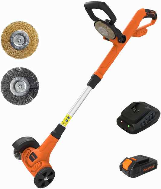 GARCARE 20V Cordless Patio Cleaner - Lightweight Driveway & Pavement Sweeper with Interchangeable Brushes, Adjustable Handle for Tile Gaps