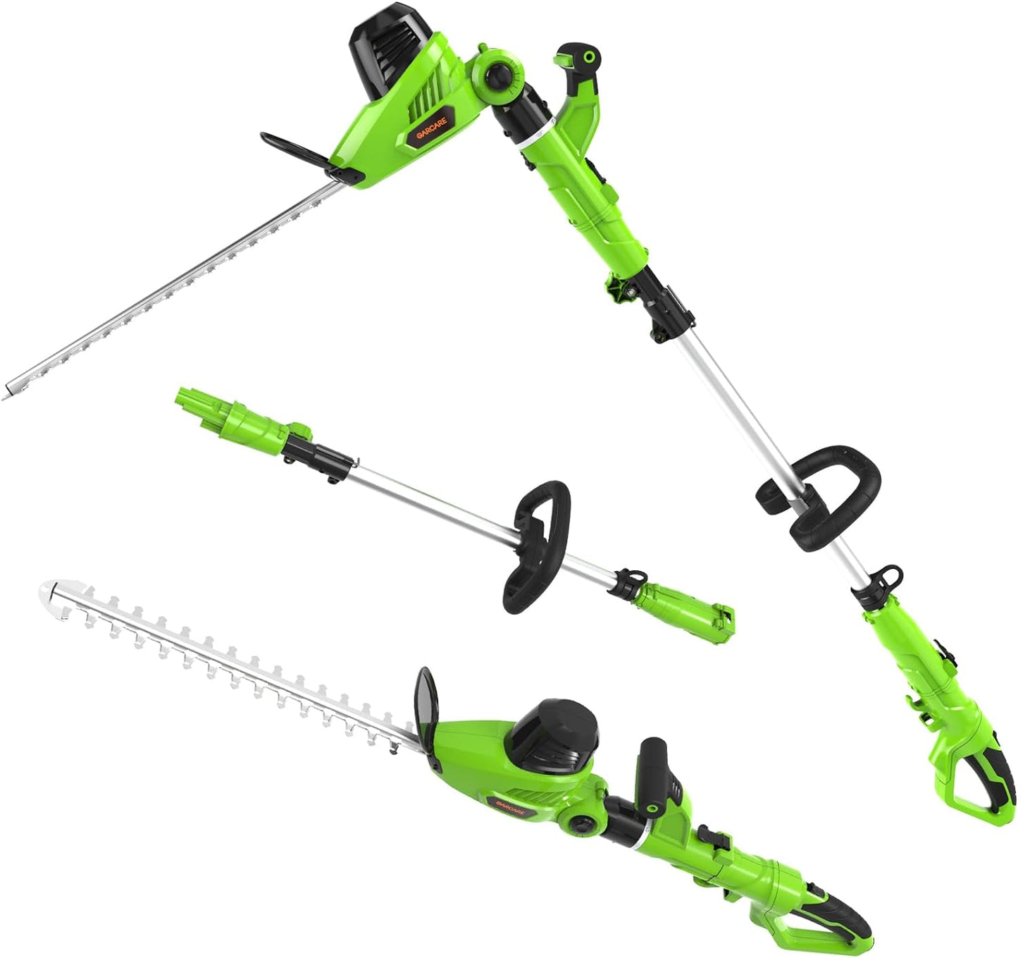 GARCARE 2 in 1 Pole Hedge Trimmer - Electric Power Hedge Trimmer with 18 inch Dual-Action Laser Cut & Adjustable Cutting Head, 4.8Amp, 600W, Corded