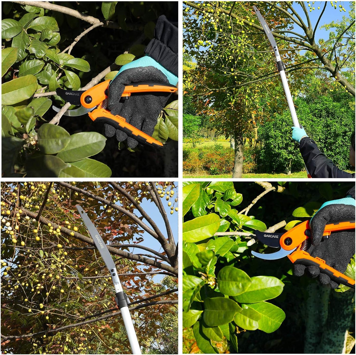 GARCARE Hedge Trimmers Cordless - Pole Hedge Trimmers/Tree Trimmer with 20V 4.0Ah Li-Ion Battery & Quick Charger, 450mm Laser Cut Blade, Folding Saw & Pruning Shears Included