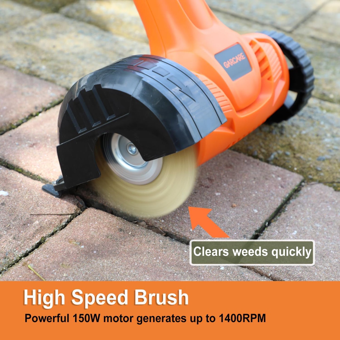 GARCARE 20V Cordless Patio Cleaner - Lightweight Driveway & Pavement Sweeper with Interchangeable Brushes, Adjustable Handle for Tile Gaps