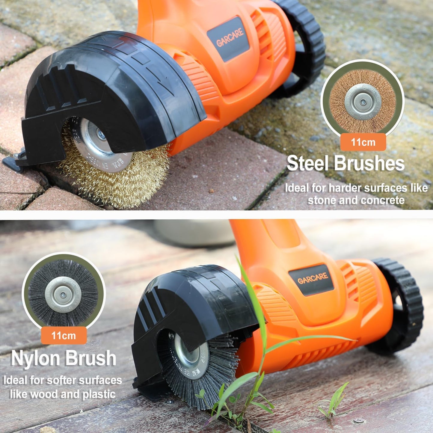 GARCARE 20V Cordless Patio Cleaner - Lightweight Driveway & Pavement Sweeper with Interchangeable Brushes, Adjustable Handle for Tile Gaps