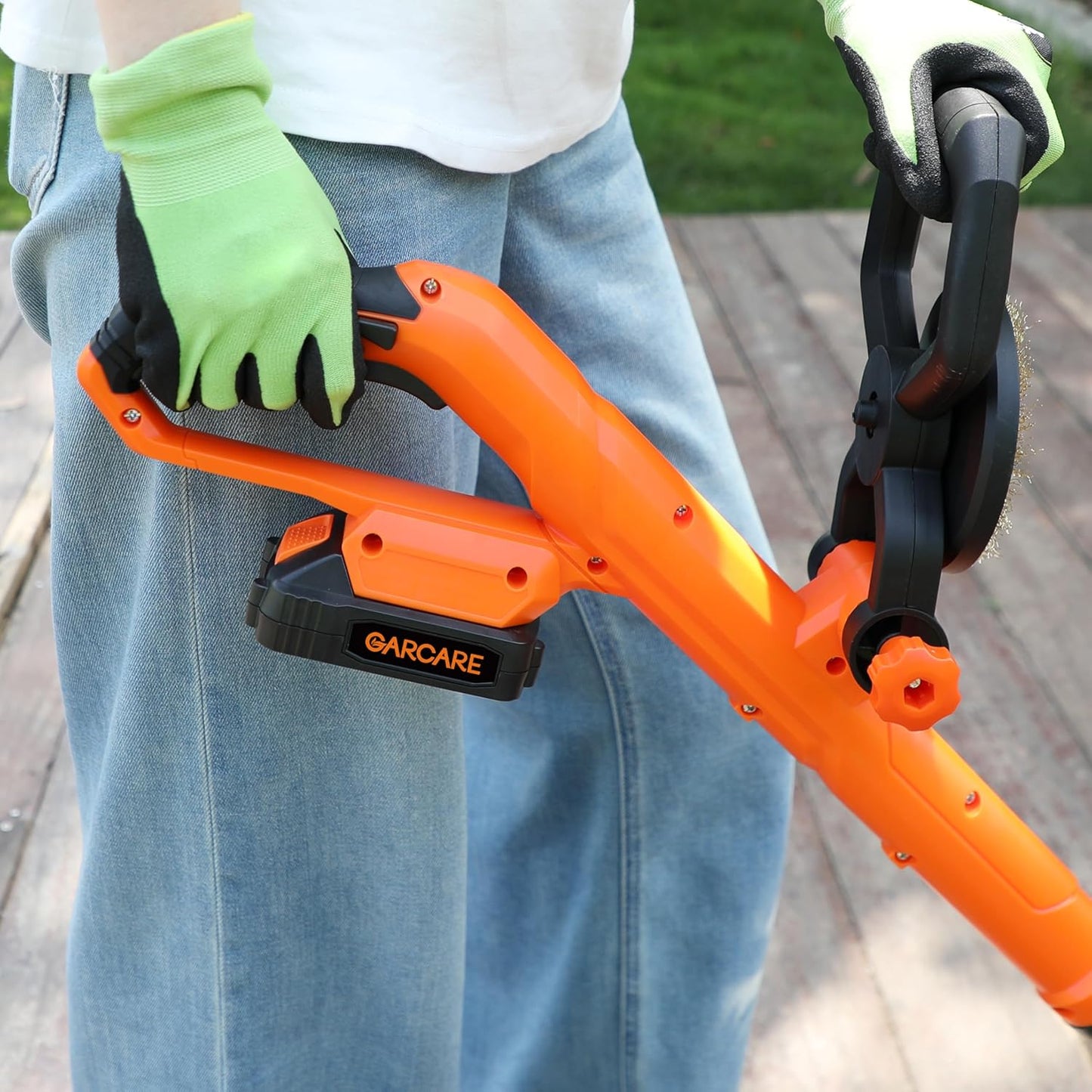 GARCARE 20V Cordless Patio Cleaner - Lightweight Driveway & Pavement Sweeper with Interchangeable Brushes, Adjustable Handle for Tile Gaps