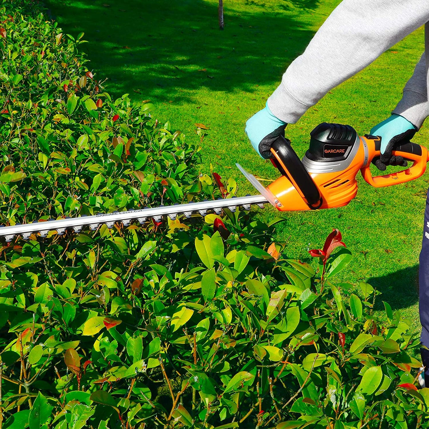 GARCARE Corded Electric Hedge Trimmer - Electric Tree Trimmers, Branch Cutter, Hedge Shears (4.8A, 610mm Laser Cut Blade, 18mm Cutting Capacity, Rotary Handle, Blade Cover Included)