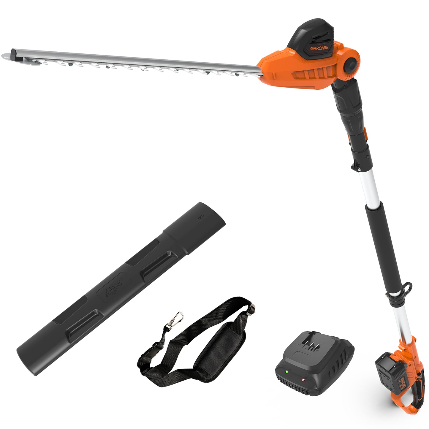 GARCARE Hedge Trimmers Cordless - Pole Hedge Trimmers/Tree Trimmer with 20V 4.0Ah Li-Ion Battery & Quick Charger, 450mm Laser Cut Blade, Folding Saw & Pruning Shears Included