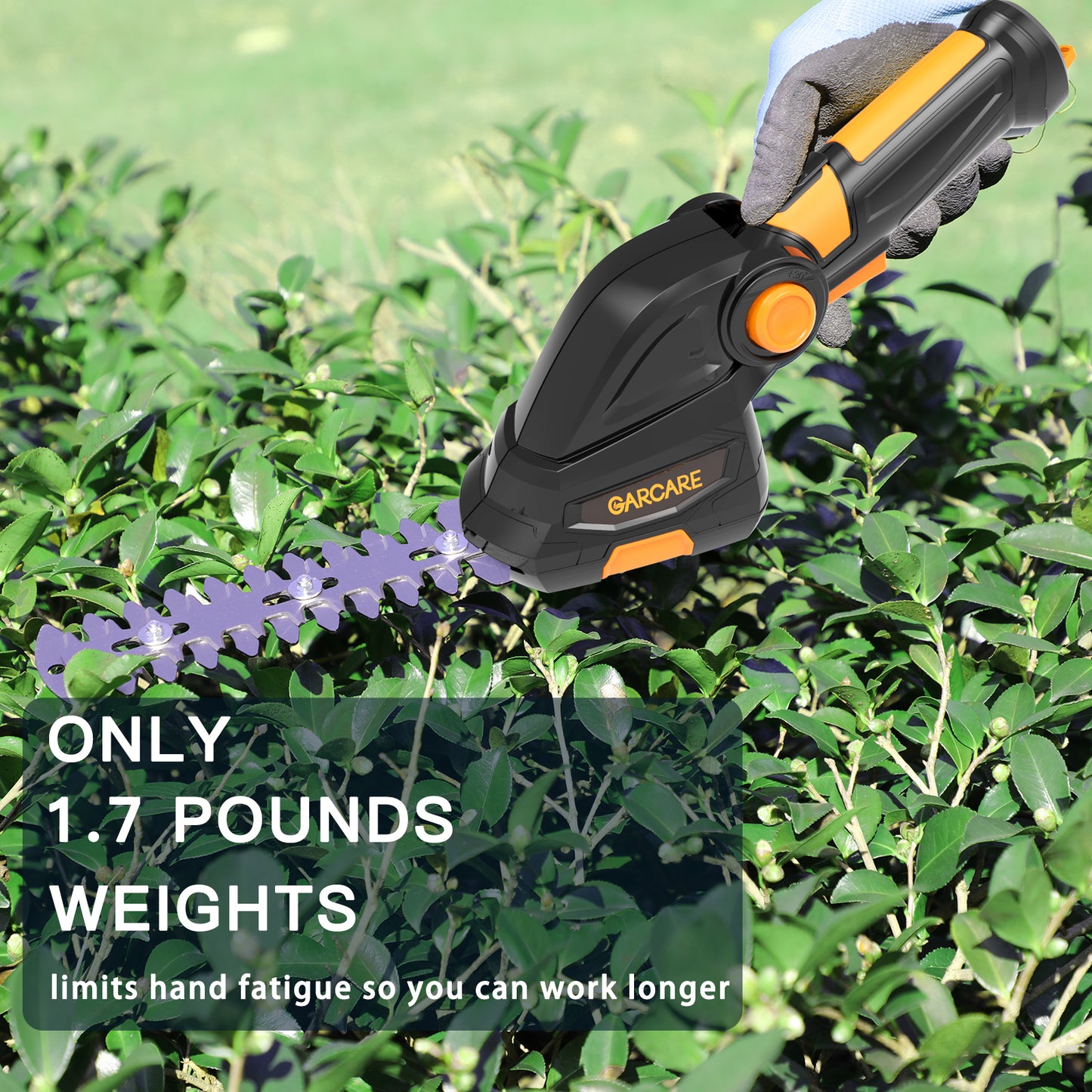 GARCARE 2 in 1 Grass Shears & Hedge Trimmer Cordless - Handheld Bush Trimmer & Grass Trimmer with 1500mAh Lithium-Ion Battery for Shrub, Garden, Grass and Lawn Cultivation